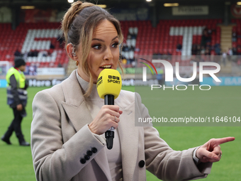 Kelly Somers, a BBC Sport pundit, is present during the Barclays FA Women's Super League soccer match between Tottenham Hotspur Women and Li...