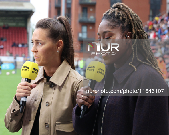 Fara Williams and Anita Asanta, BBC Sport pundits, are present during the Barclays FA Women's Super League soccer match between Tottenham Ho...