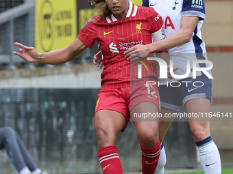 Taylor Hinds of Liverpool Women and Hayley Raso of Tottenham Hotspur Women are in action during the Barclays FA Women's Super League soccer...