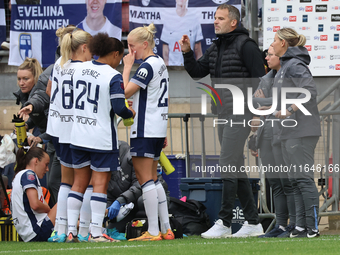 Robert Vilahamn, manager of Tottenham Hotspur Women, speaks during the Barclays FA Women's Super League soccer match between Tottenham Hotsp...