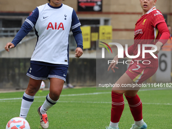 Drew Spence of Tottenham Hotspur Women and Cornelia Kapocs of Liverpool Women are in action during the Barclays FA Women's Super League socc...