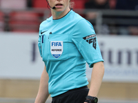 Referee Kirsty Dowie officiates during the Barclays FA Women's Super League soccer match between Tottenham Hotspur Women and Liverpool Women...