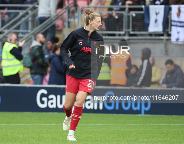 Yana Daniels of Liverpool Women participates in the pre-match warm-up during the Barclays FA Women's Super League soccer match between Totte...