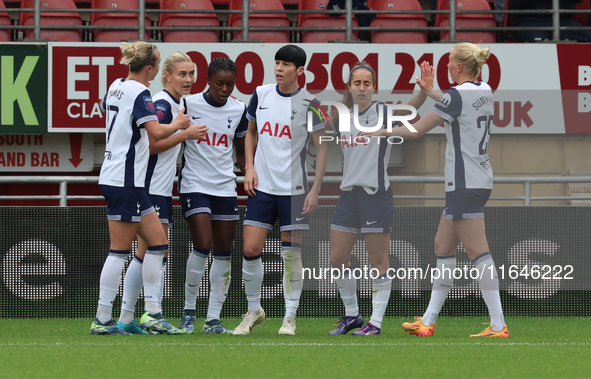 Jessica Naz of Tottenham Hotspur Women celebrates her goal during the Barclays FA Women's Super League soccer match between Tottenham Hotspu...