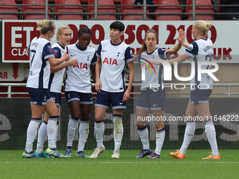 Jessica Naz of Tottenham Hotspur Women celebrates her goal during the Barclays FA Women's Super League soccer match between Tottenham Hotspu...