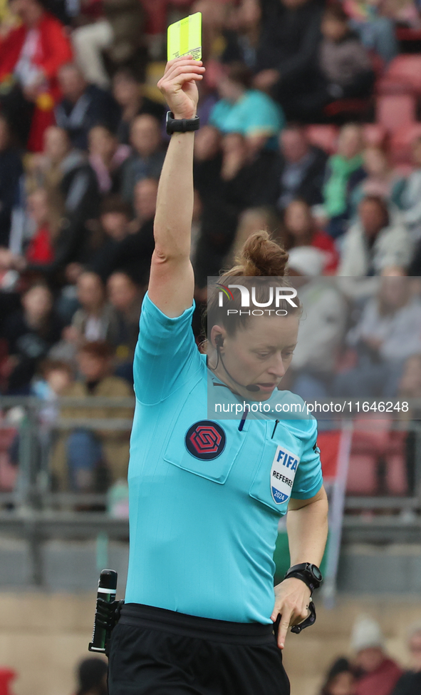 Referee Kirsty Dowie officiates during the Barclays FA Women's Super League soccer match between Tottenham Hotspur Women and Liverpool Women...