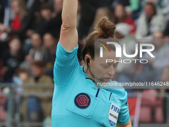 Referee Kirsty Dowie officiates during the Barclays FA Women's Super League soccer match between Tottenham Hotspur Women and Liverpool Women...