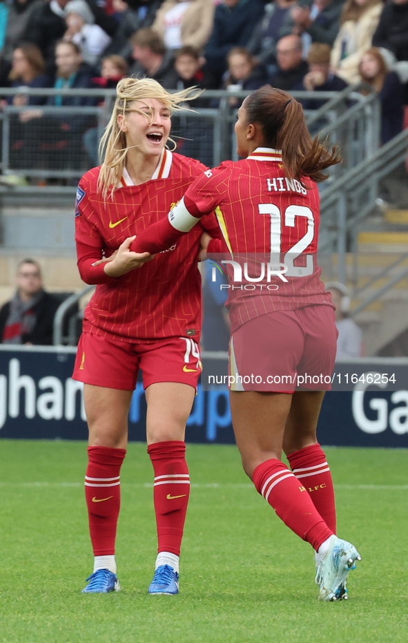 Marie Hobinger of Liverpool Women celebrates her goal during the Barclays FA Women's Super League soccer match between Tottenham Hotspur Wom...