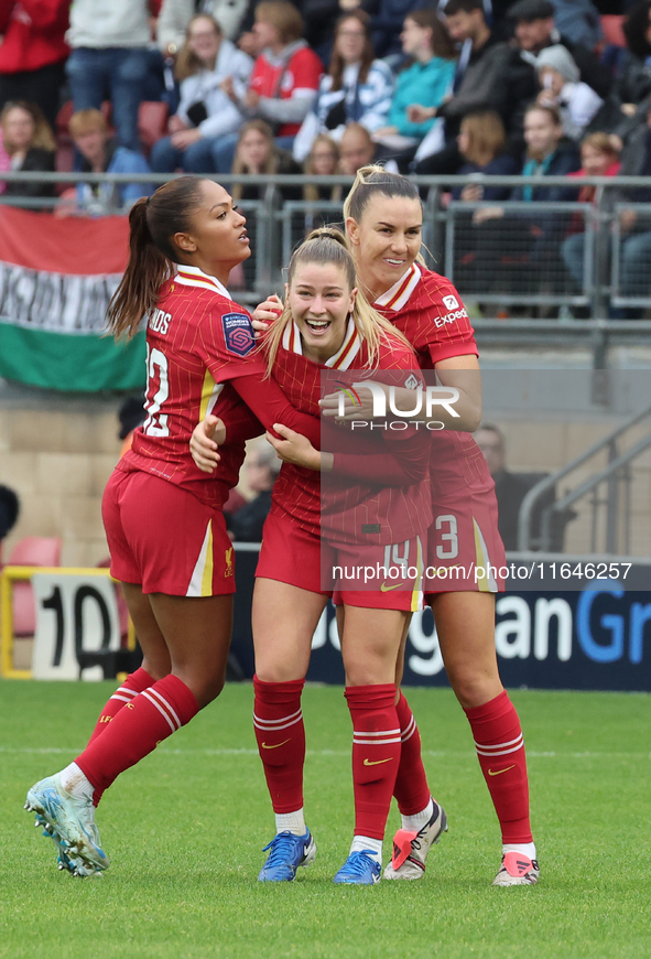 Marie Hobinger of Liverpool Women celebrates her goal during the Barclays FA Women's Super League soccer match between Tottenham Hotspur Wom...