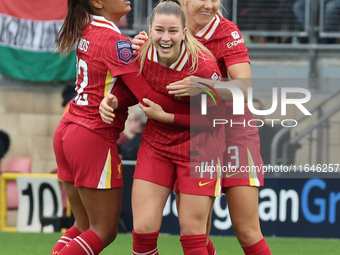 Marie Hobinger of Liverpool Women celebrates her goal during the Barclays FA Women's Super League soccer match between Tottenham Hotspur Wom...