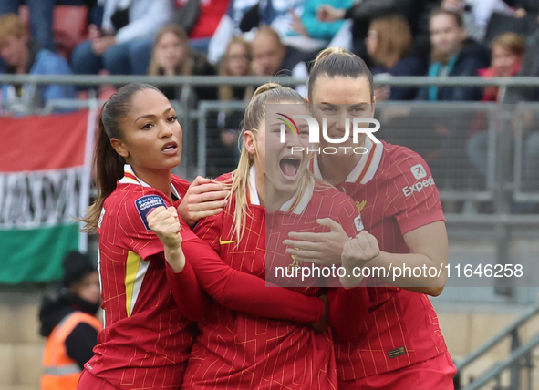 Marie Hobinger of Liverpool Women celebrates her goal during the Barclays FA Women's Super League soccer match between Tottenham Hotspur Wom...