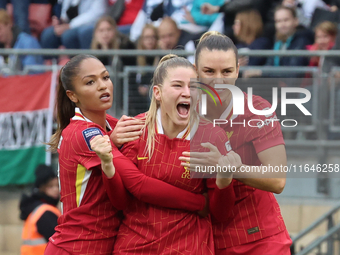 Marie Hobinger of Liverpool Women celebrates her goal during the Barclays FA Women's Super League soccer match between Tottenham Hotspur Wom...