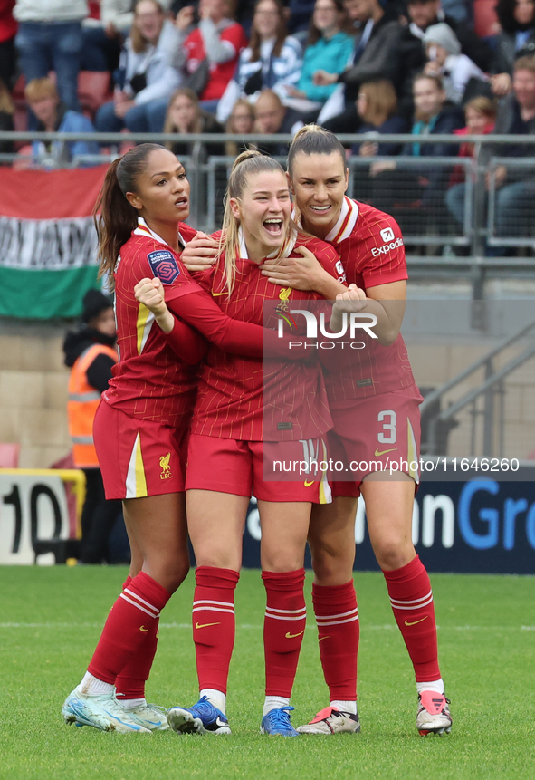 Marie Hobinger of Liverpool Women celebrates her goal during the Barclays FA Women's Super League soccer match between Tottenham Hotspur Wom...