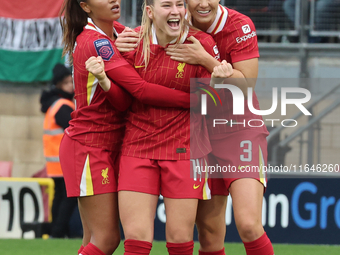 Marie Hobinger of Liverpool Women celebrates her goal during the Barclays FA Women's Super League soccer match between Tottenham Hotspur Wom...