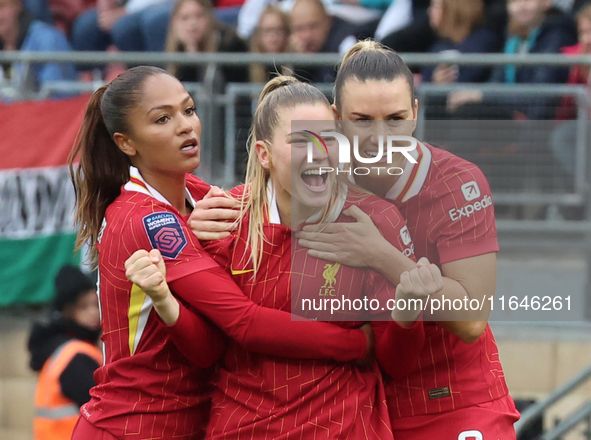 Marie Hobinger of Liverpool Women celebrates her goal during the Barclays FA Women's Super League soccer match between Tottenham Hotspur Wom...