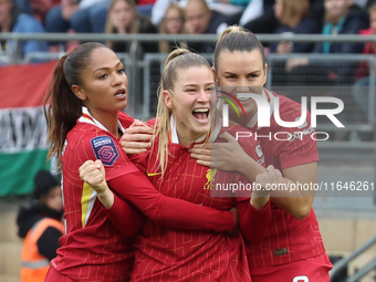 Marie Hobinger of Liverpool Women celebrates her goal during the Barclays FA Women's Super League soccer match between Tottenham Hotspur Wom...