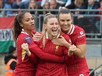 Marie Hobinger of Liverpool Women celebrates her goal during the Barclays FA Women's Super League soccer match between Tottenham Hotspur Wom...