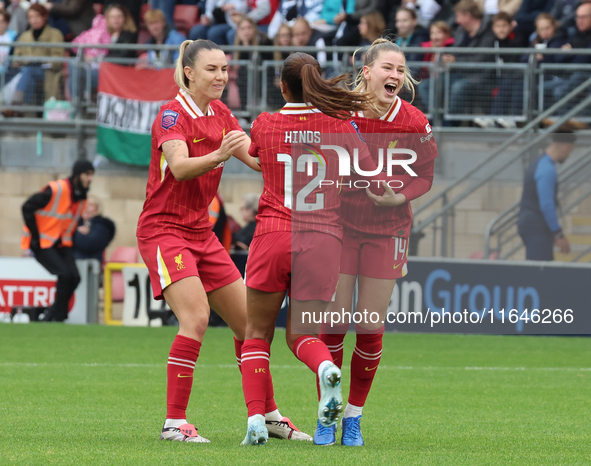 Marie Hobinger of Liverpool Women celebrates her goal during the Barclays FA Women's Super League soccer match between Tottenham Hotspur Wom...