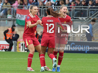 Marie Hobinger of Liverpool Women celebrates her goal during the Barclays FA Women's Super League soccer match between Tottenham Hotspur Wom...