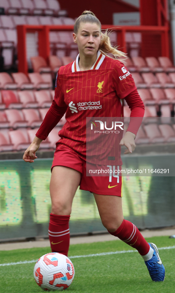 Marie Hobinger of Liverpool Women plays during the Barclays FA Women's Super League soccer match between Tottenham Hotspur Women and Liverpo...