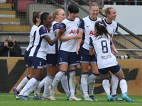 Clare Hunt of Tottenham Hotspur Women celebrates her goal during the Barclays FA Women's Super League soccer match between Tottenham Hotspur...