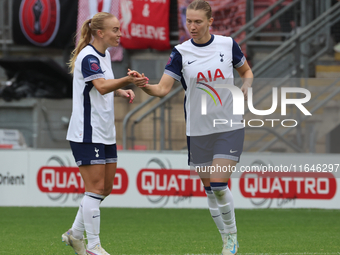 Clare Hunt of Tottenham Hotspur Women celebrates her goal with Amanda Nilden, who is on loan from Juventus, of Tottenham Hotspur Women durin...