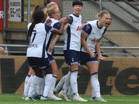 Clare Hunt of Tottenham Hotspur Women celebrates her goal during the Barclays FA Women's Super League soccer match between Tottenham Hotspur...