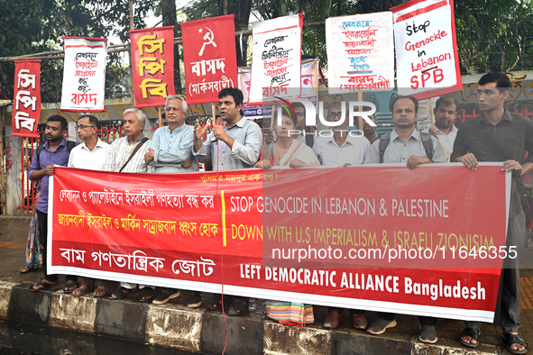 Activists Of Left Democratic Alliance Bangladesh Stage A Protest Rally Demanding Stop War In Lebanon And Palestine, In Dhaka, Bangladesh, On...