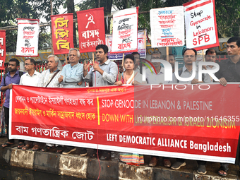 Activists Of Left Democratic Alliance Bangladesh Stage A Protest Rally Demanding Stop War In Lebanon And Palestine, In Dhaka, Bangladesh, On...