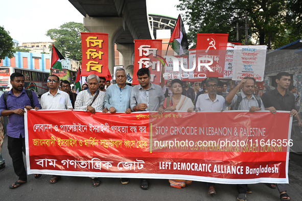 Activists Of Left Democratic Alliance Bangladesh Stage A Protest Rally Demanding Stop War In Lebanon And Palestine, In Dhaka, Bangladesh, On...