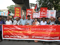 Activists Of Left Democratic Alliance Bangladesh Stage A Protest Rally Demanding Stop War In Lebanon And Palestine, In Dhaka, Bangladesh, On...