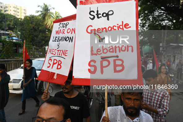 Activists Of Left Democratic Alliance Bangladesh Stage A Protest Rally Demanding Stop War In Lebanon And Palestine, In Dhaka, Bangladesh, On...