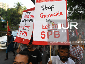 Activists Of Left Democratic Alliance Bangladesh Stage A Protest Rally Demanding Stop War In Lebanon And Palestine, In Dhaka, Bangladesh, On...