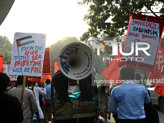 Activists Of Left Democratic Alliance Bangladesh Stage A Protest Rally Demanding Stop War In Lebanon And Palestine, In Dhaka, Bangladesh, On...