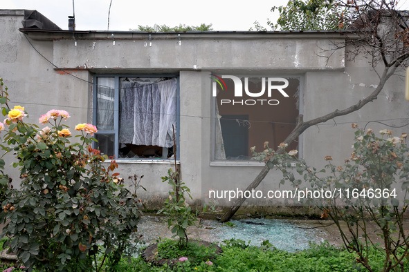 Broken windows of the building are seen as a result of a Russian drone attack in Odesa, Ukraine, on October 6, 2024. 