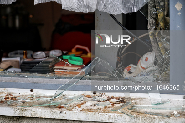 Broken windows of the building are seen as a result of a Russian drone attack in Odesa, Ukraine, on October 6, 2024. 