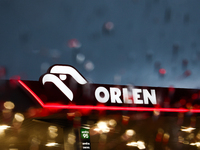 Orlen logo is seen through the raindrops on the car window at a gas station Poland on October 6, 2024. (