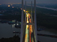 A large number of vehicles return on a highway in Huai'an, China, on October 7, 2024. (