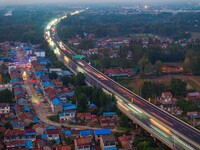 A large number of vehicles return on a highway in Huai'an, China, on October 7, 2024. (