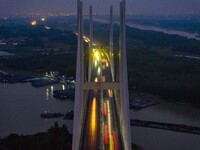 A large number of vehicles return on a highway in Huai'an, China, on October 7, 2024. (