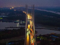 A large number of vehicles return on a highway in Huai'an, China, on October 7, 2024. (