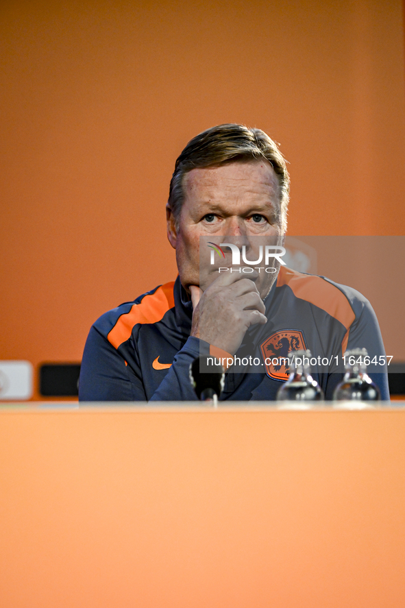 Netherlands trainer coach Ronald Koeman participates in the match training and press conference for the Netherlands on October 7, 2024, at t...