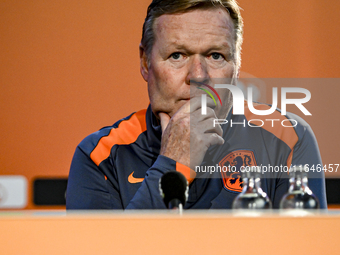 Netherlands trainer coach Ronald Koeman participates in the match training and press conference for the Netherlands on October 7, 2024, at t...