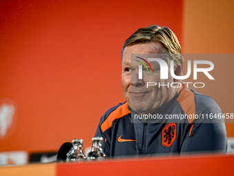 Netherlands trainer coach Ronald Koeman participates in the match training and press conference for the Netherlands on October 7, 2024, at t...