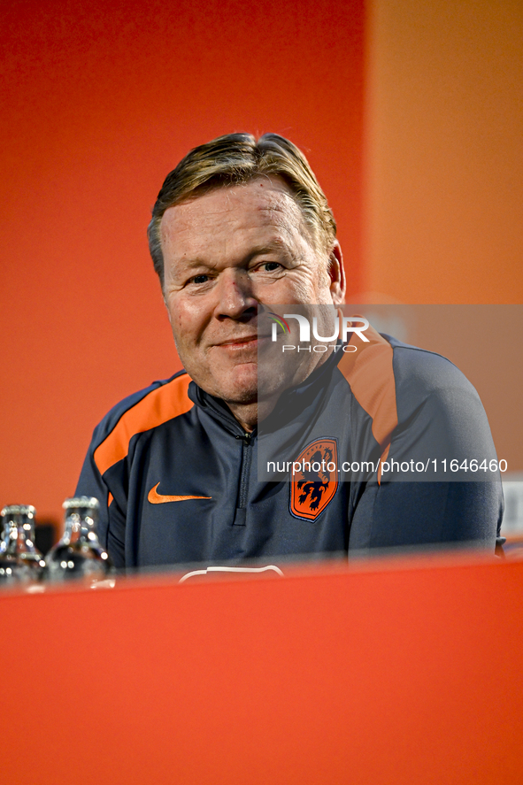 Netherlands trainer coach Ronald Koeman participates in the match training and press conference for the Netherlands on October 7, 2024, at t...