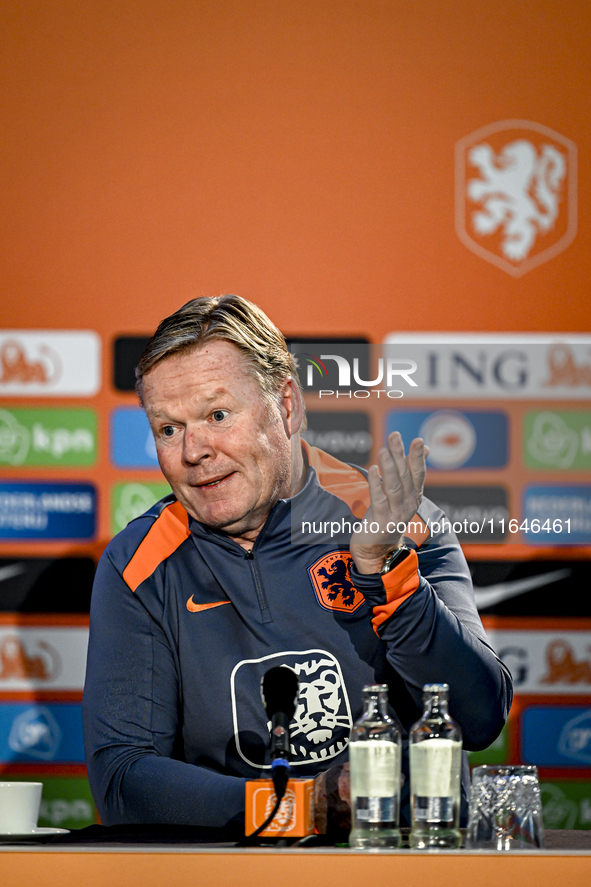 Netherlands trainer coach Ronald Koeman participates in the match training and press conference for the Netherlands on October 7, 2024, at t...