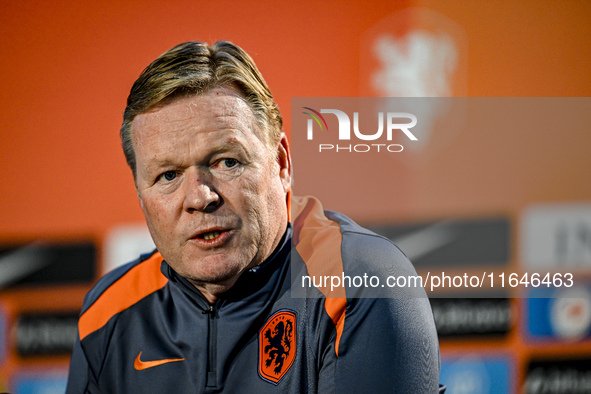 Netherlands trainer coach Ronald Koeman participates in the match training and press conference for the Netherlands on October 7, 2024, at t...