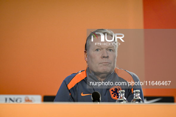 Netherlands trainer coach Ronald Koeman participates in the match training and press conference for the Netherlands on October 7, 2024, at t...