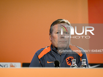 Netherlands trainer coach Ronald Koeman participates in the match training and press conference for the Netherlands on October 7, 2024, at t...