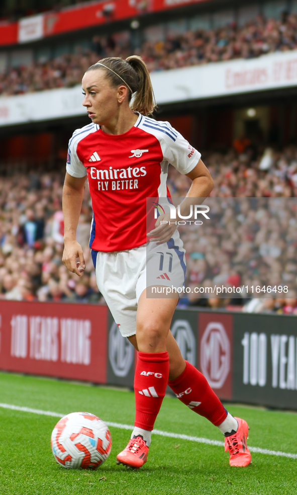 Arsenal's Katie McCabe participates in the Barclays FA Women's Super League match between Arsenal and Everton at the Emirates Stadium in Lon...